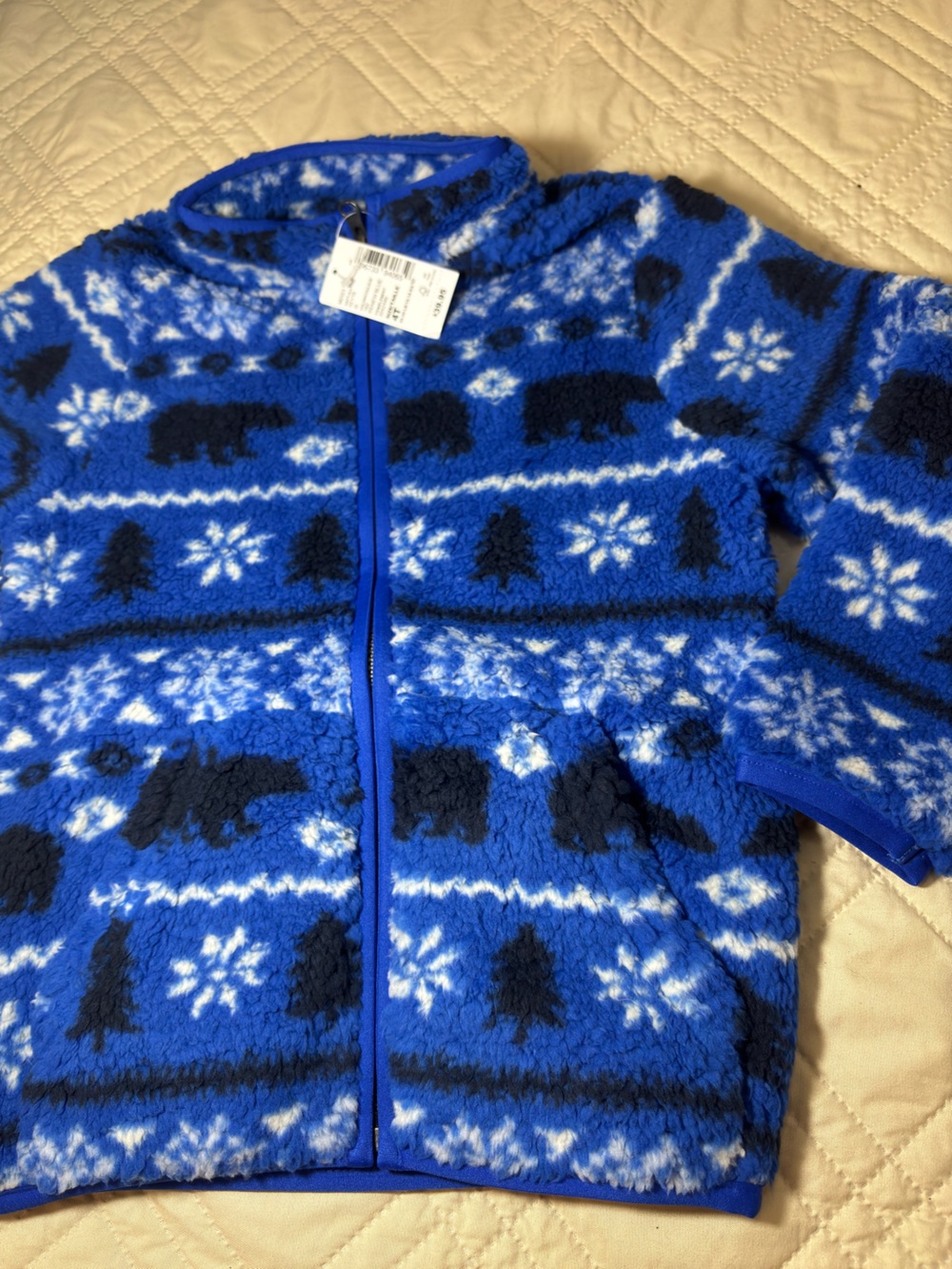 Children’s Place 4T Blue Sherpa Jacket with Bear & Snowflake Print